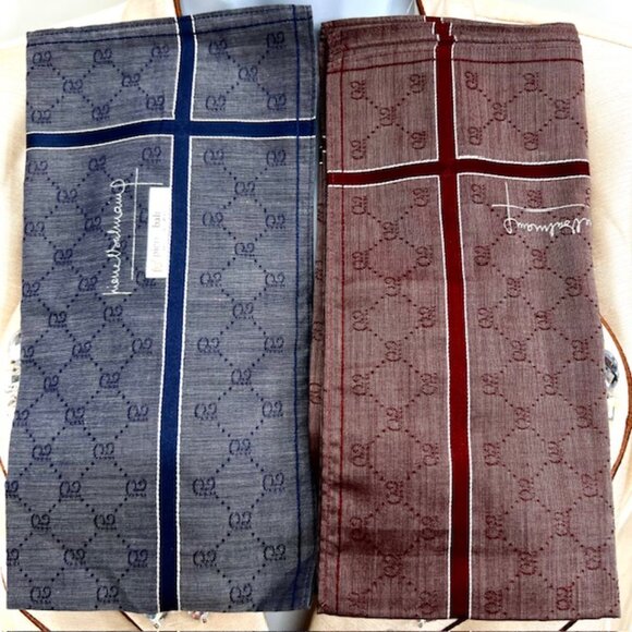 New 2 Classic Pierre Balmain handkerchiefs cotton/si;k 19" Burgendy Blue (68) - Picture 2 of 8